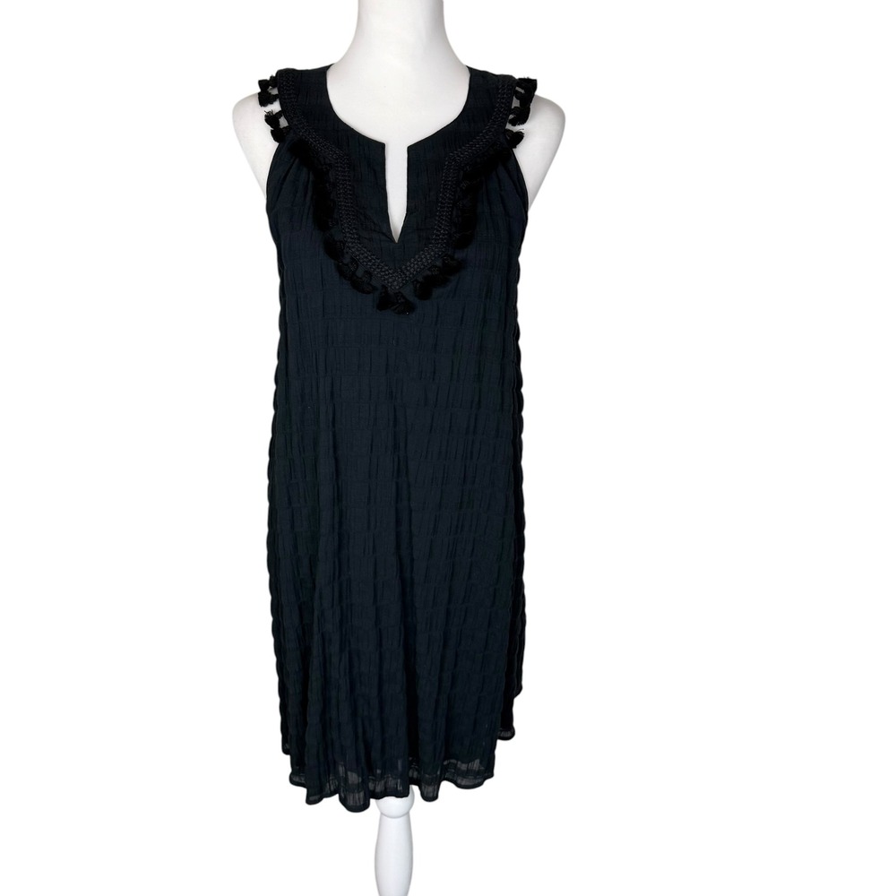 Vineyard Vines Womens‎ Black Tassel Trim Textured Sleeveless Shift Dress Small
